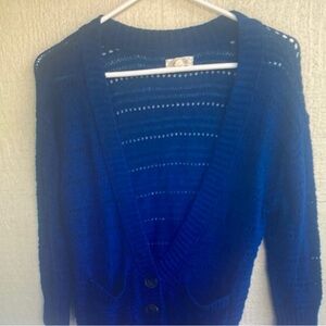 Aerie Blue 3 Buttons Knit 3/4 Sleeve Cardigan